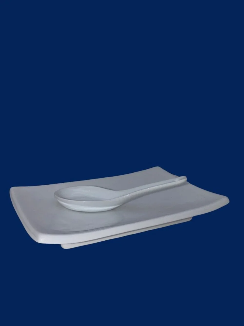 Pier 1 White Porcelain Appetizer Plate & Spoon Set Minimal Serving Dish